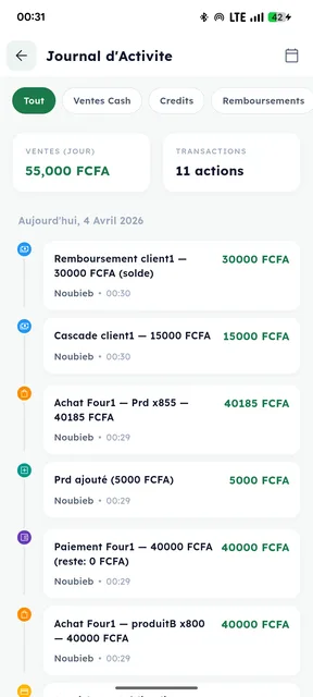 YemX — Journal d'activité et historique des transactions de la boutique